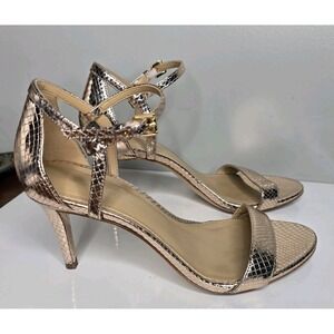 Michael Kors Simone Mid Sandal Soft Pink Metallic Embossed Leather Heel Prom 7M